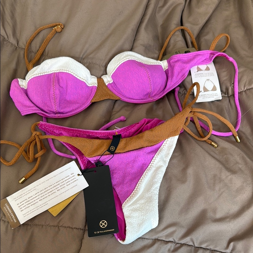 VIX BRASIL Bikinis Pink and White Bikini Set